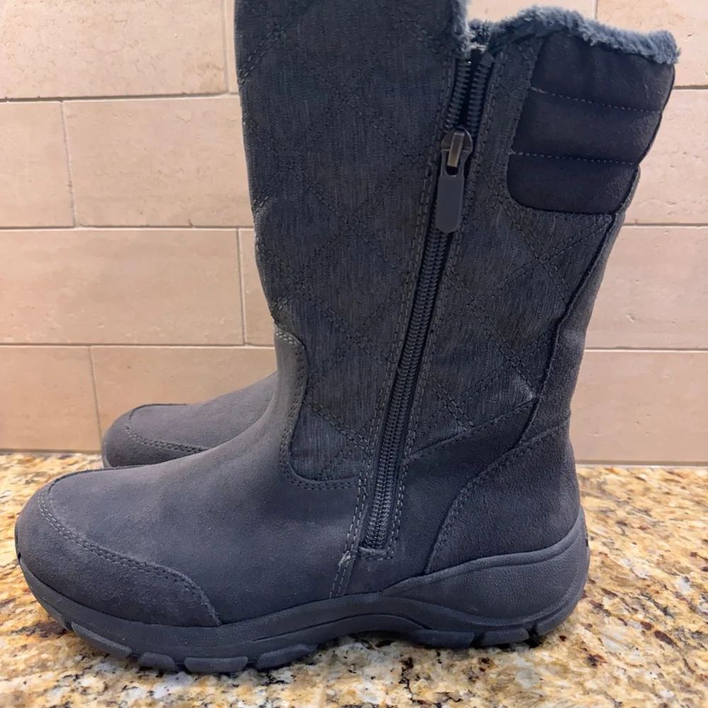 Lands' End Suede quilted Winter Boots Womens Size 6 Gray Quilted Zip Warm